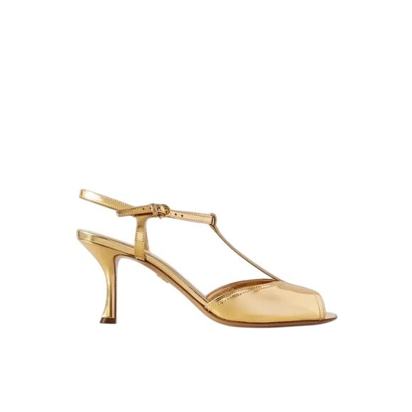 Ferragamo NIB Ely Metallic Leather Sandals in Gold Size 8.5 - Picture 1 of 11